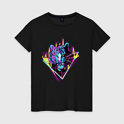 Футболка хлопковая женская Retrowave Neon Tiger, цвет: черный