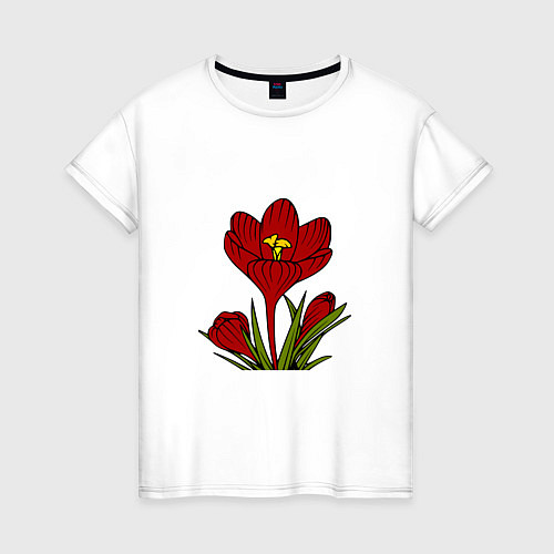 Женская футболка Красные тюльпаны / Белый – фото 1