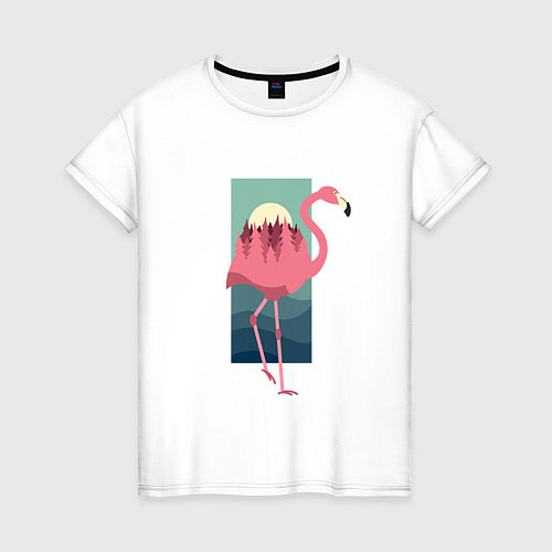 Женская футболка Фламинго лес и закат / Белый – фото 1