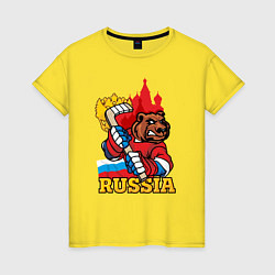 Футболка хлопковая женская Хоккей Россия, цвет: желтый