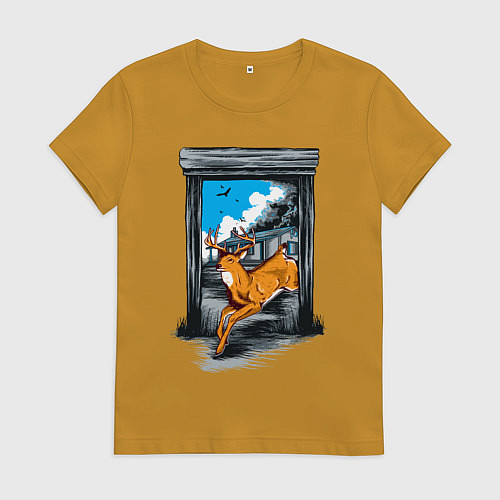 Женская футболка Олень скачет / Горчичный – фото 1