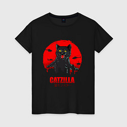 Футболка хлопковая женская КОТЗИЛЛА CATZILLA, цвет: черный