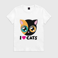 Футболка хлопковая женская I Love Cats, цвет: белый
