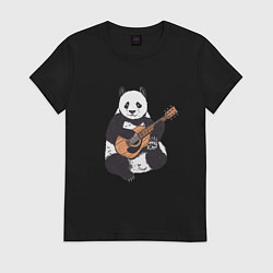 Футболка хлопковая женская Панда гитарист Panda Guitar, цвет: черный