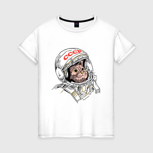 Женская футболка СССР Кот космонавт / Белый – фото 1