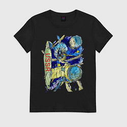 Футболка хлопковая женская Космический полет, цвет: черный