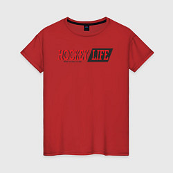 Футболка хлопковая женская Hockey life logo text, цвет: красный