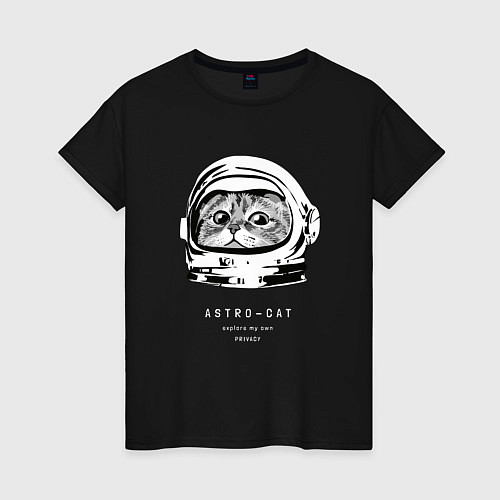 Женская футболка ASTRONAUT CAT КОТ КОСМОНАВТ / Черный – фото 1