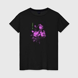 Футболка хлопковая женская Purple flowers, цвет: черный