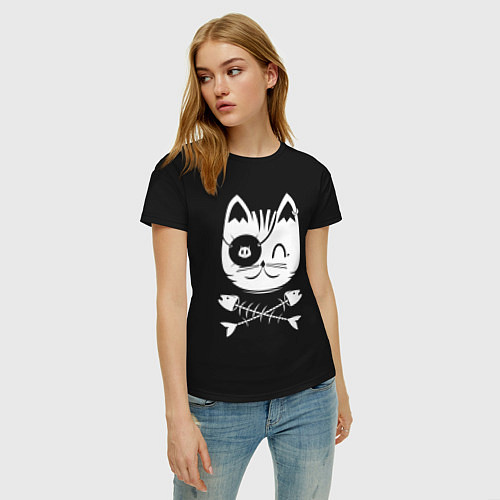 Женская футболка Кот пират / Черный – фото 3