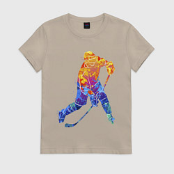 Футболка хлопковая женская Хоккеист, цвет: миндальный