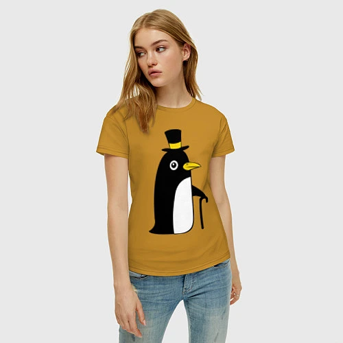 Женская футболка Пингвин в шляпе / Горчичный – фото 3