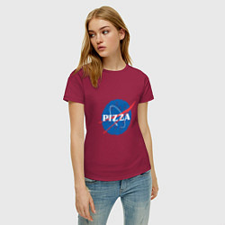 Футболка хлопковая женская NASA Pizza, цвет: маджента — фото 2