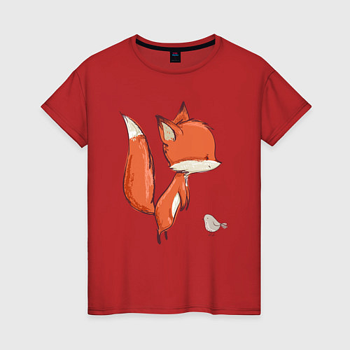 Женская футболка Лисичка и птичка / Красный – фото 1