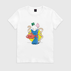 Футболка хлопковая женская Абстрактный натюрморт - рыба, цвет: белый