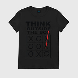 Футболка хлопковая женская THINK OUTSIDE THE BOX, цвет: черный