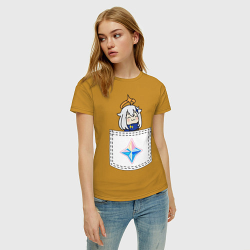 Женская футболка Pocket Paimon / Горчичный – фото 3