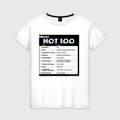 Женская футболка BTS DYNAMITE BILLBOARD HOT-100 / Белый – фото 1