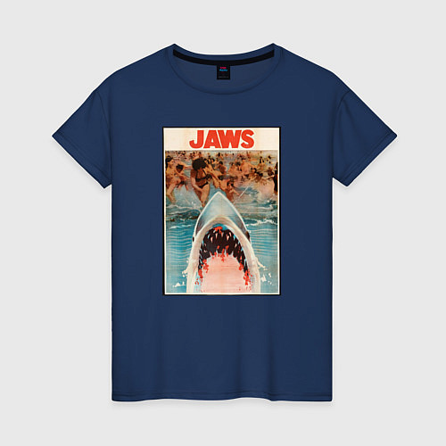 Женская футболка Jaws beach poster / Тёмно-синий – фото 1