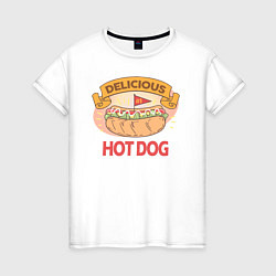 Футболка хлопковая женская Delicious Hot Dog, цвет: белый