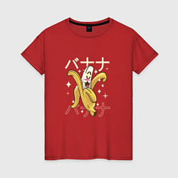 Футболка хлопковая женская Японский кавайный банан, цвет: красный