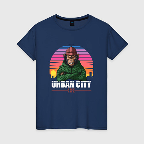 Женская футболка Обезьяна Urban life / Тёмно-синий – фото 1