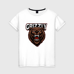 Футболка хлопковая женская Медведь Grizzly, цвет: белый