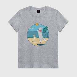 Футболка хлопковая женская Cat Volleyball, цвет: меланж