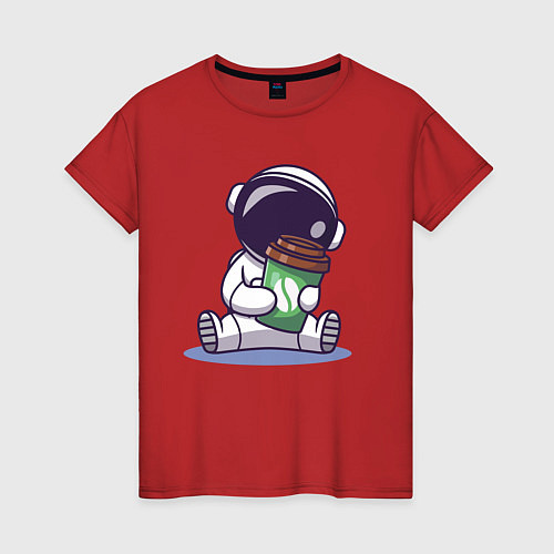 Женская футболка Астронавт и кофе / Красный – фото 1