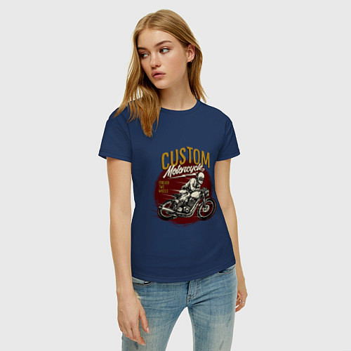 Женская футболка Ретро мотоцикл / Тёмно-синий – фото 3