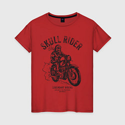 Футболка хлопковая женская Скелет на мотоцикле, цвет: красный