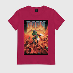 Футболка хлопковая женская DOOM игра, цвет: маджента