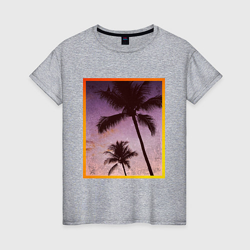 Женская футболка Пальмы закат рамка / Меланж – фото 1