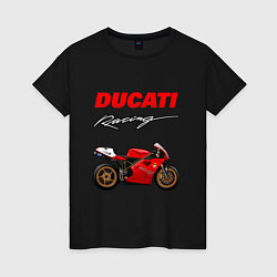 Футболка хлопковая женская DUCATI ДУКАТИ MOTOSPORT, цвет: черный