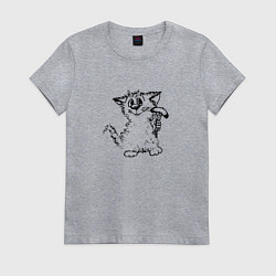 Женская футболка Котенок с вилкой и сосиской