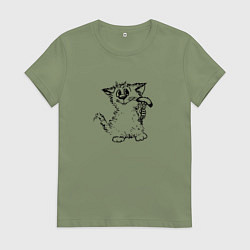 Женская футболка Котенок с вилкой и сосиской