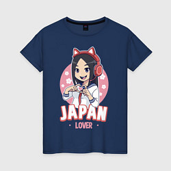 Футболка хлопковая женская Japan lover anime girl, цвет: тёмно-синий