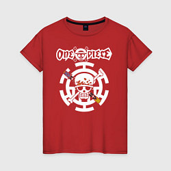 Футболка хлопковая женская Эмблема Трафальгар Ло One Piece, цвет: красный