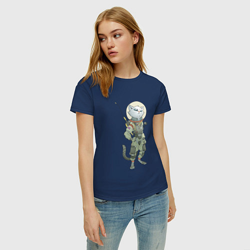 Женская футболка Космический боевой кот / Тёмно-синий – фото 3