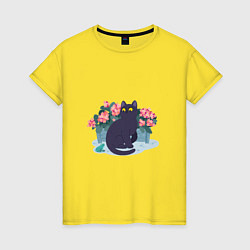 Женская футболка Кот, лягушка и клумба