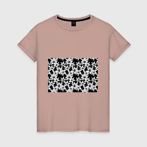 Женская футболка Лилии черно-белые / Пыльно-розовый – фото 1