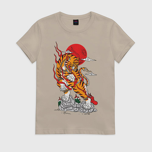 Женская футболка Тигр / Миндальный – фото 1