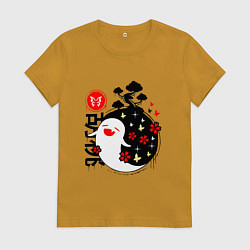 Футболка хлопковая женская ГЕНШИН ИМПАКТ ДУХИ, цвет: горчичный