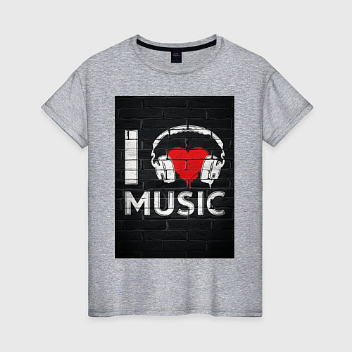 Женская футболка I love music / Меланж – фото 1