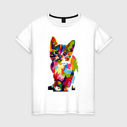 Женская футболка Разноцветный кот