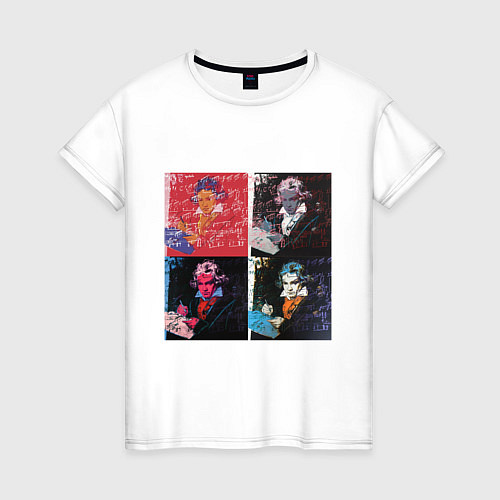 Женская футболка Коллаж Бетховен Энди Уорхол / Белый – фото 1