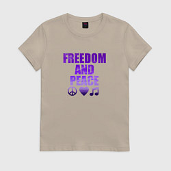 Футболка хлопковая женская Свобода и мир, цвет: миндальный