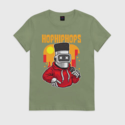 Футболка хлопковая женская Робот с микрофоном, цвет: авокадо
