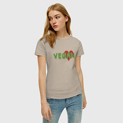 Футболка хлопковая женская Vegan Love, цвет: миндальный — фото 2