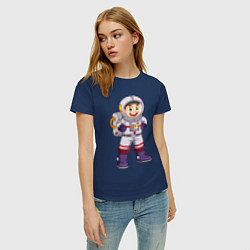 Футболка хлопковая женская Веселый космонавт, цвет: тёмно-синий — фото 2